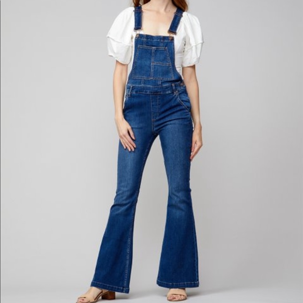Free People Carly flare leg denim overalls